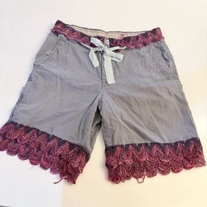 Gray and Pink Lace Trim Women's Shorts